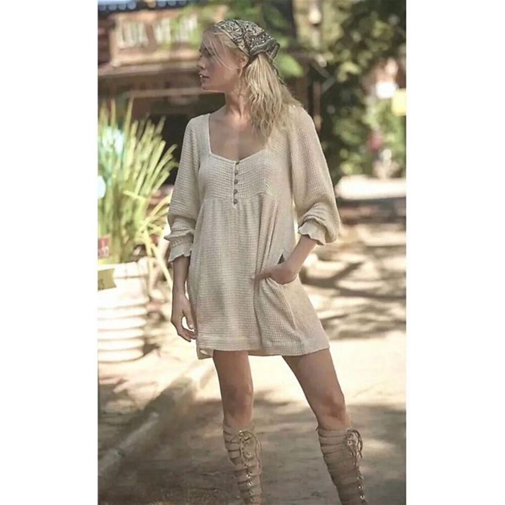 Free People Beige Long Sleeve Dress - Medium